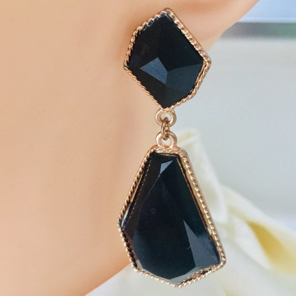 Black Gold Irregular Shaped Stones Earrings - Fashion Jewelry - Picture 1 of 4